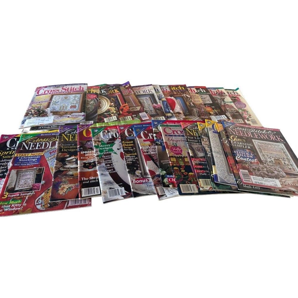 Vintage 1990s Cross Stitch Pattern Booklets Magazines Lot of 28 Needlework